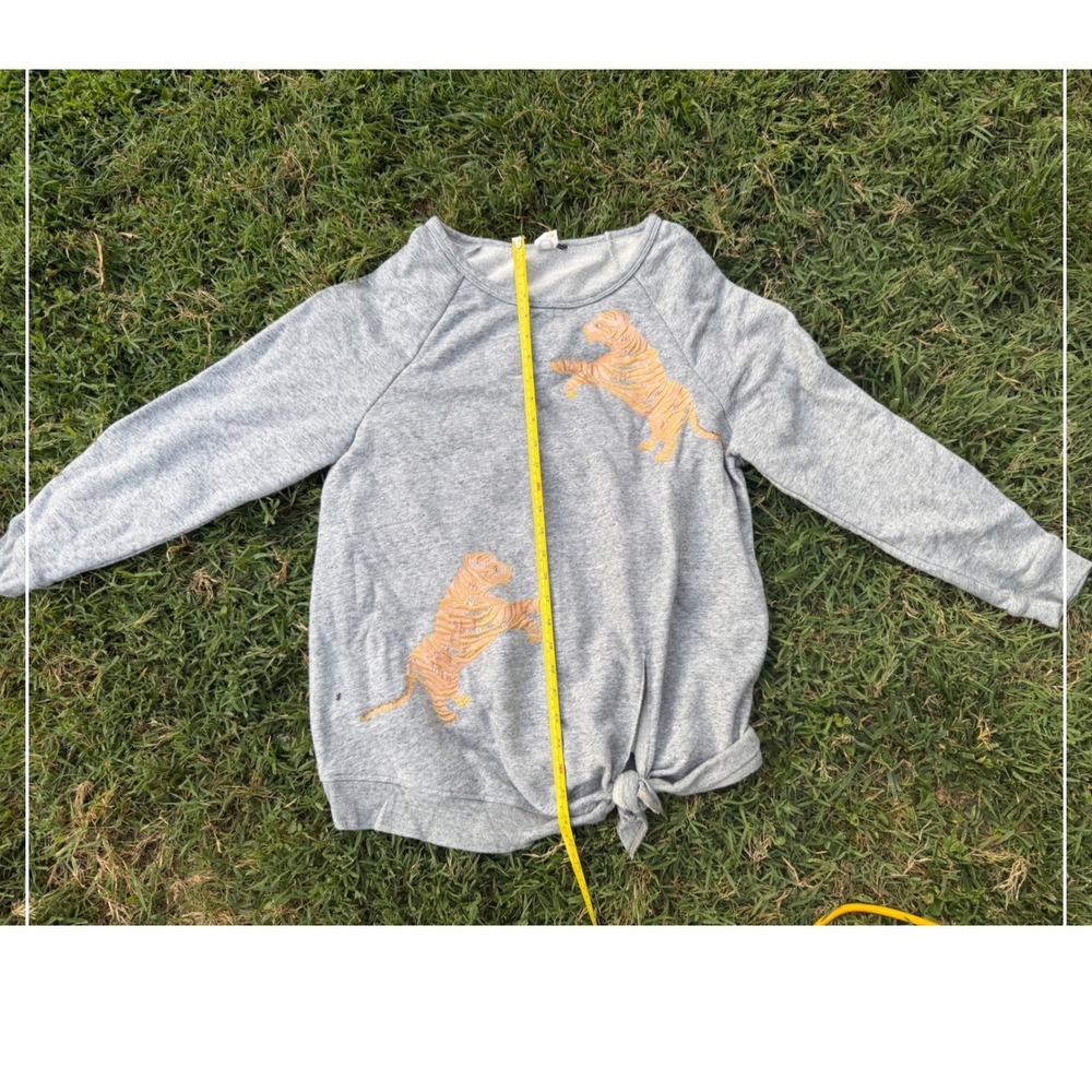 Akemi + Kin Anthropologie Embroidered Tiger Boho Side Tie Sweatshirt Gray Medium
